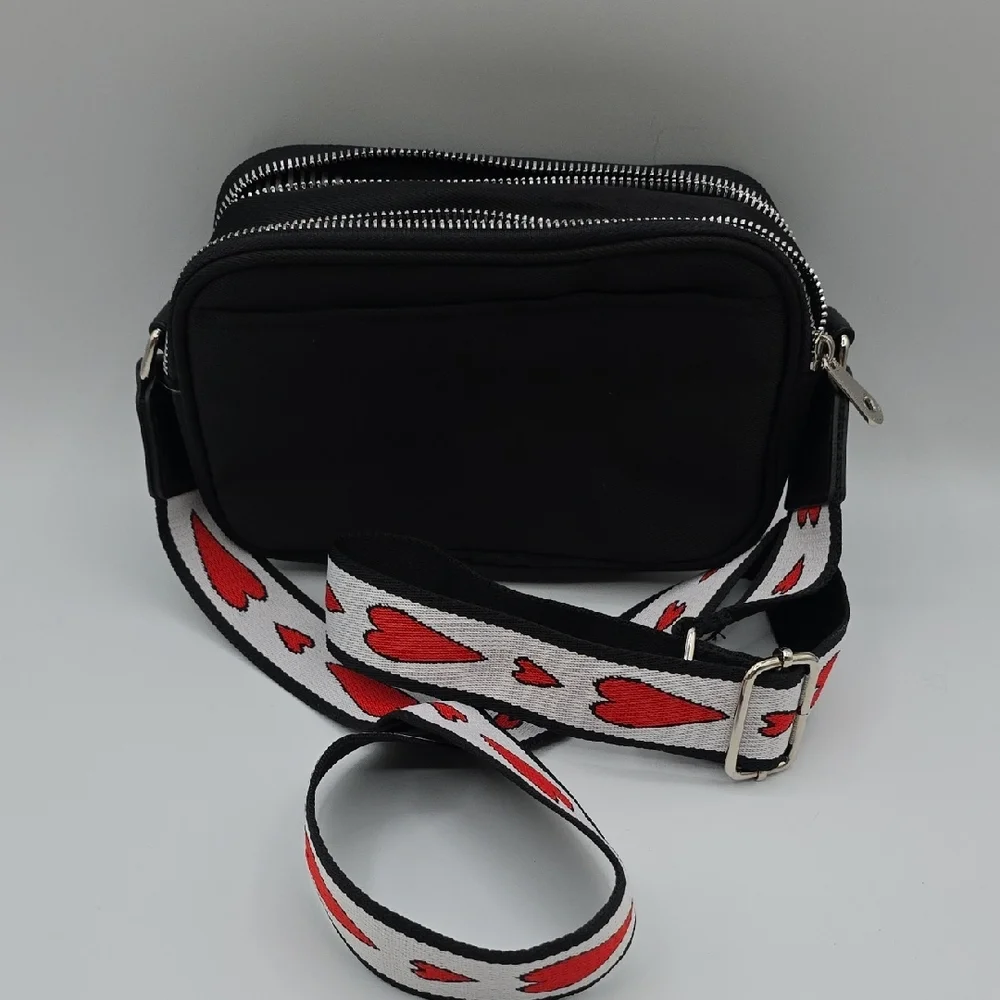 Brighton Black Crossbody Bag with Red Accents